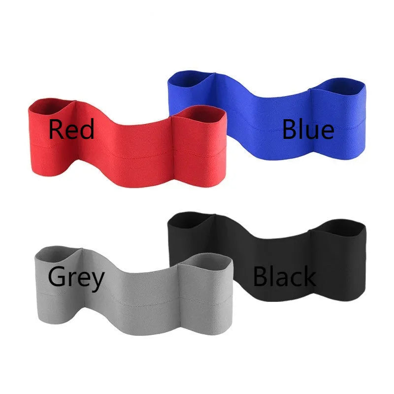 Elastic elbow support bandage for sports, shown in various colours: red, grey, blue, and black.