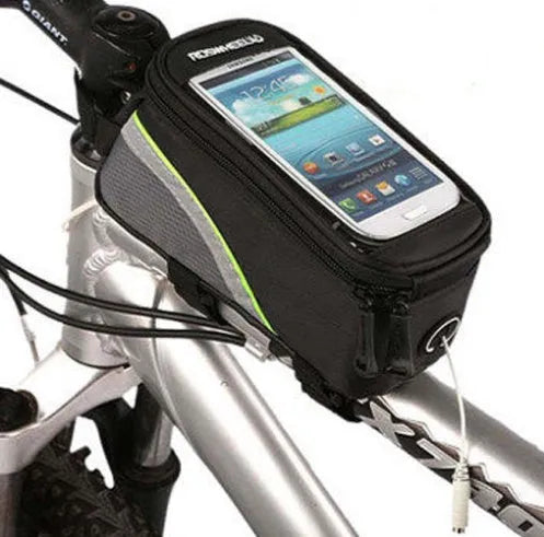 ROSWHEEL waterproof PVC bicycle frame bag for iPhone in black, blue, red colours showing three size options