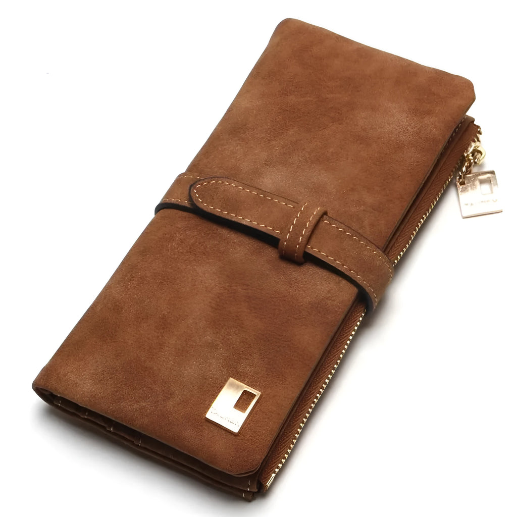 Korean-style retro matte Pu leather long wallet with two-fold draw design and zip closure
