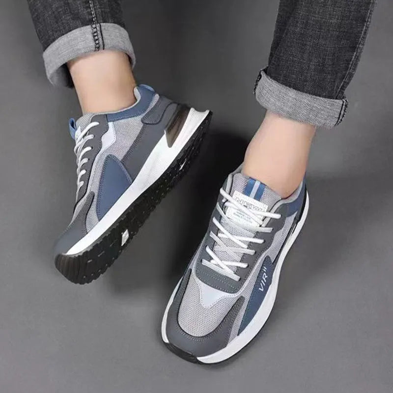 Men's colour block mesh sneakers with lace-up front and flat heel in black colourway