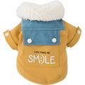 Yellow and light blue denim warm pet coat jacket with lamb velvet lining for dogs and cats