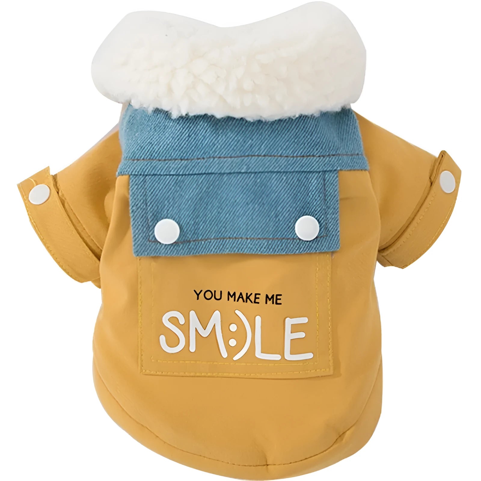 Yellow and light blue denim warm pet coat jacket with lamb velvet lining for dogs and cats