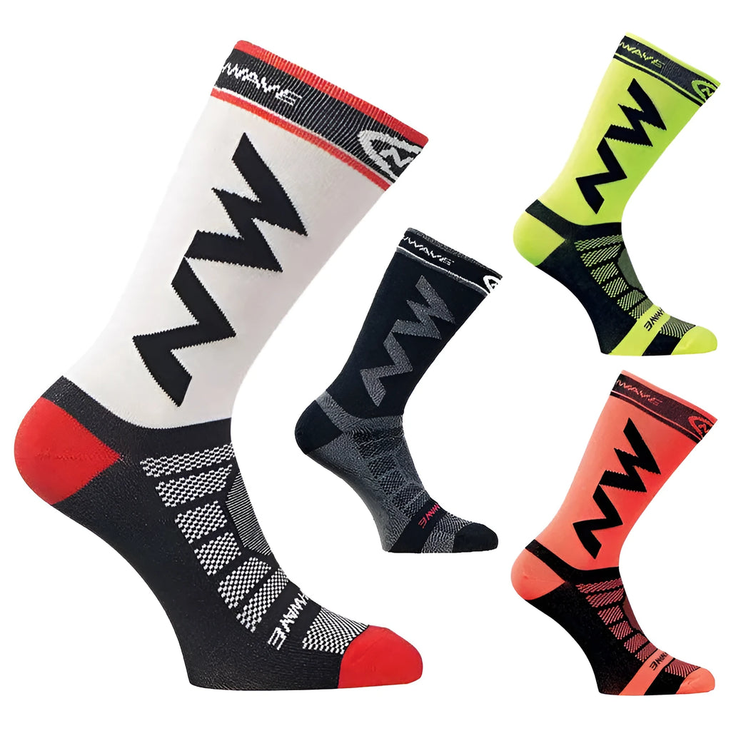 Breathable knee-high nylon road bicycle socks in black for EU 39-45