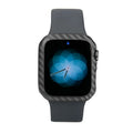 Apple Watch Series 4 carbon fibre half wrap leather case in 44mm size showing bright black and matt black colour options