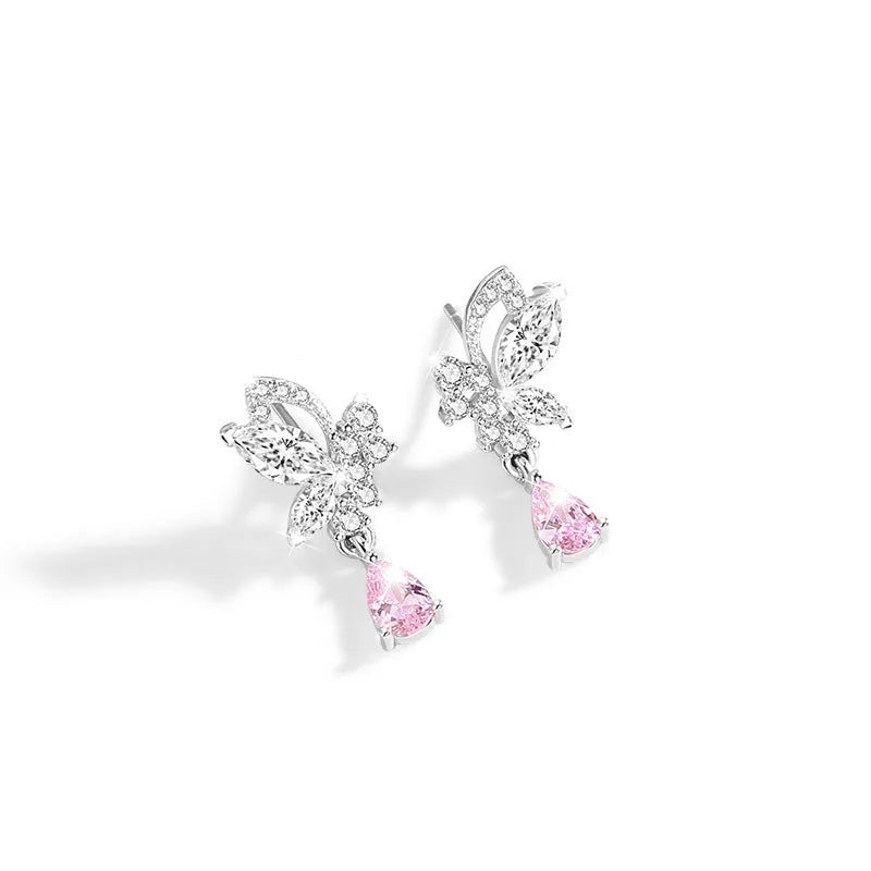 Crystal butterfly stud earrings in 925 silver with clear crystal accents on wings