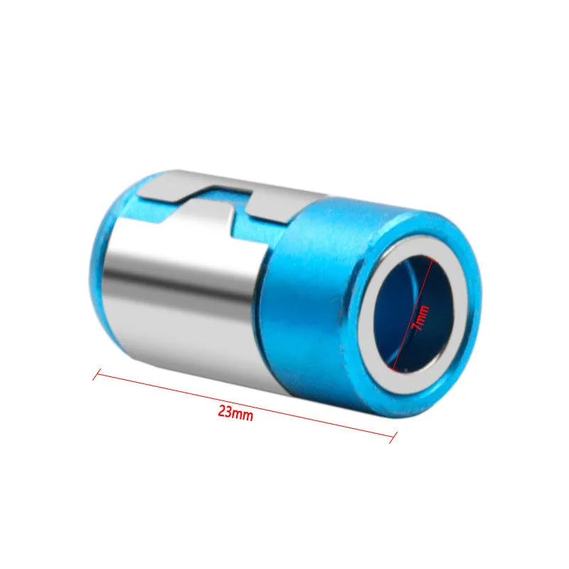 Light blue screwdriver bit with magnetic ring, slotted head type, high carbon steel construction