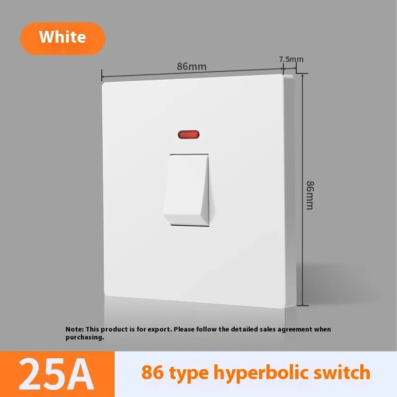 High-current illuminated switch socket for water heaters and air conditioners in gold, grey or white