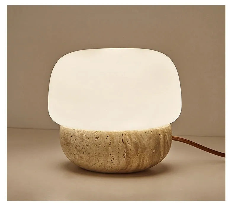 Cream-coloured retro bedside lamp with compact dimensions measuring 18cm by 17cm