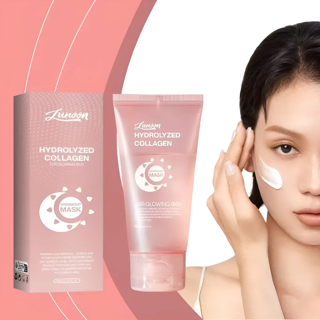 75ml bottle of collagen night face mask with application brush for skin firming and hydration.