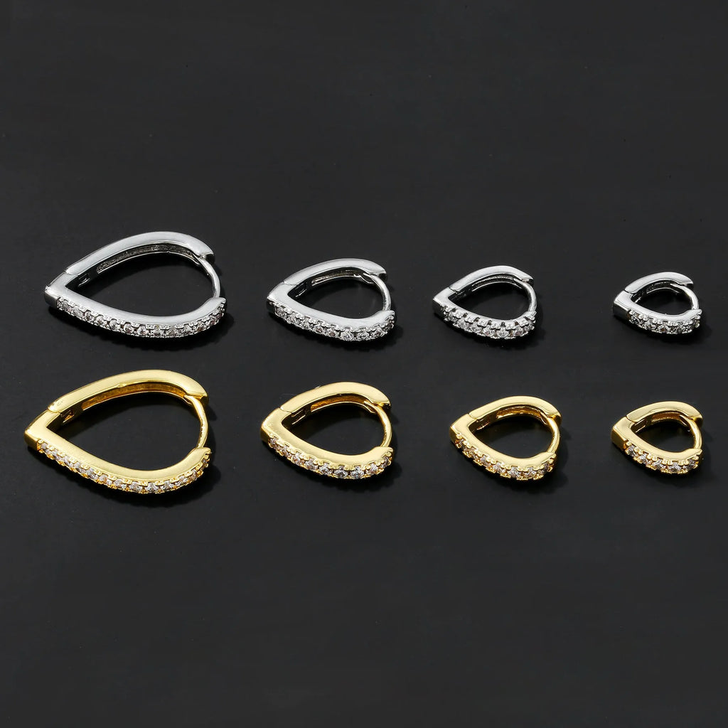 Geometric copper ear clip with love heart design in gold or white electroplated finish
