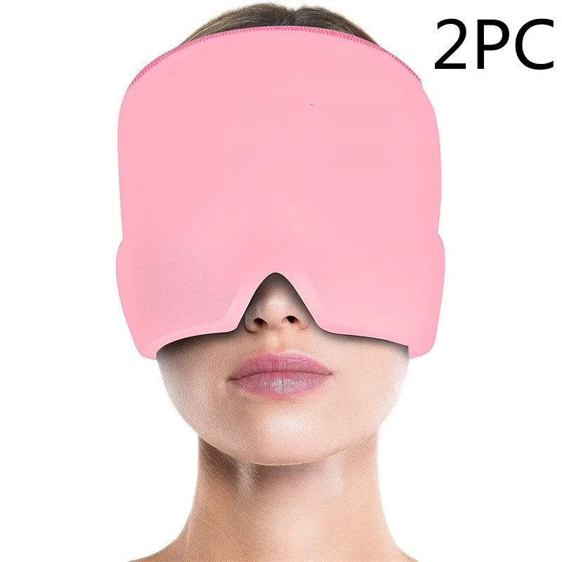 Black elastic cloth gel eye mask for headache relief with adjustable headband