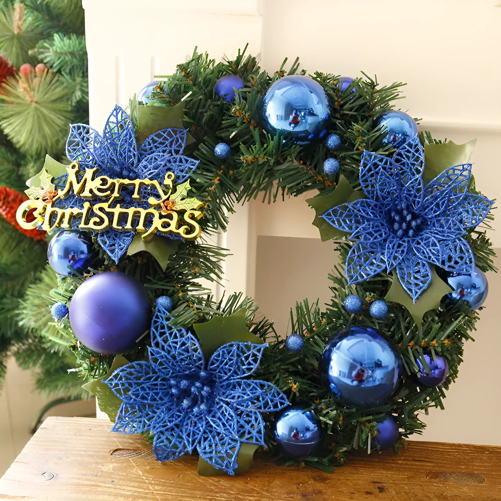 30cm multicolour plastic Christmas wreath in six colour options for festive decoration