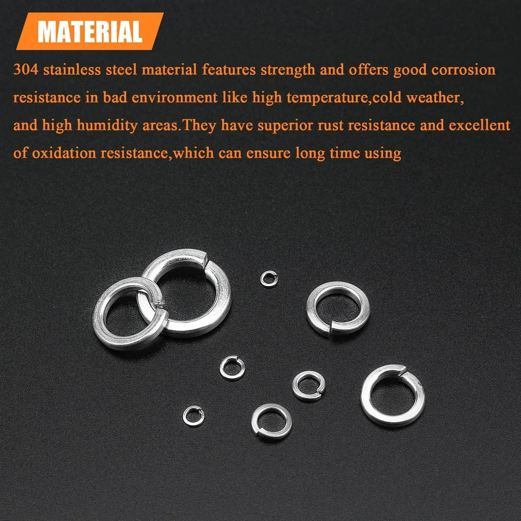 304 stainless steel spring lock washer combination box with 900 pieces covering M2 to M12 metric sizes