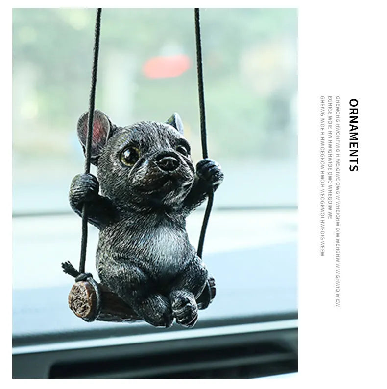 Resin bulldog car pendant hanging ornament in cartoon style for rearview mirror.