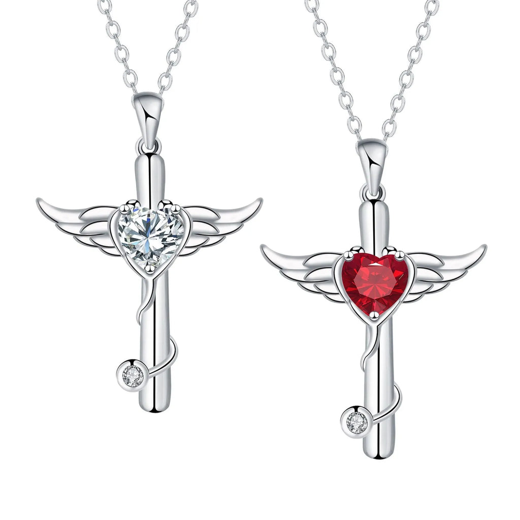 Wings cross stethoscope necklace in electroplated copper available in white or red diamond colours