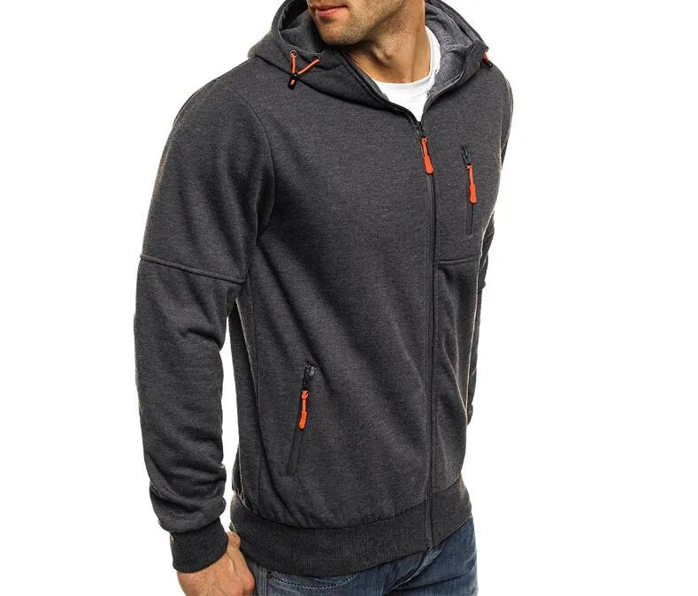 Men's hooded camouflage jacquard cotton blend jacket zip front long sleeve loose fit casual wear