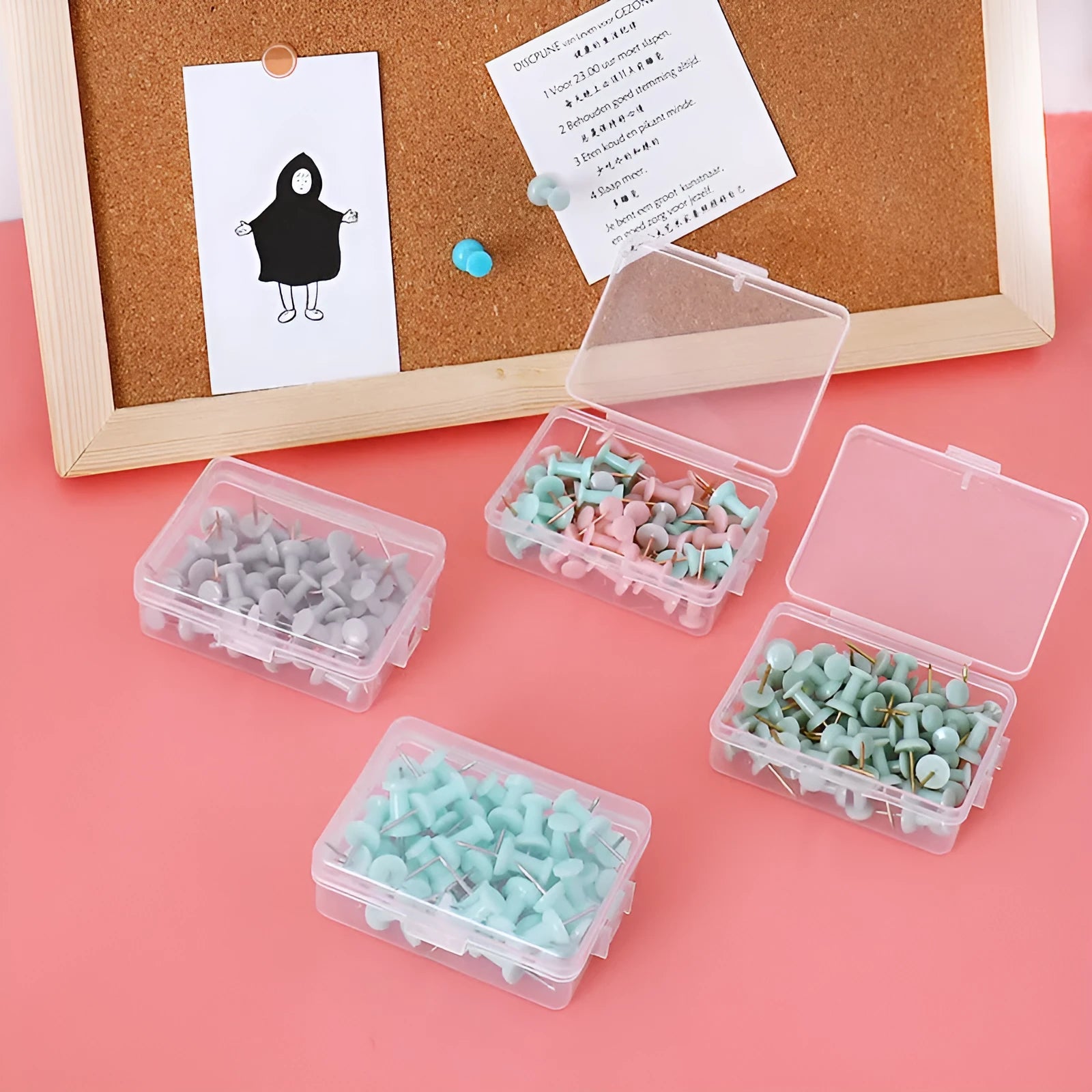 Morandi colour pushpins set showing push-button, five-pointed star, and button-style decorative nails
