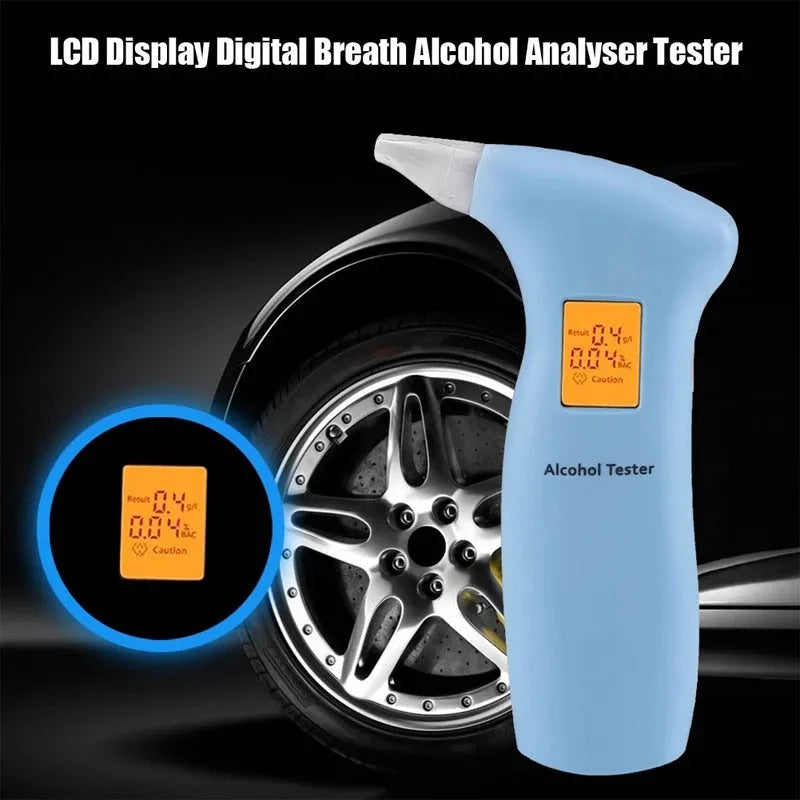 Portable orange light breath alcohol tester with replaceable mouthpieces on orange colour box