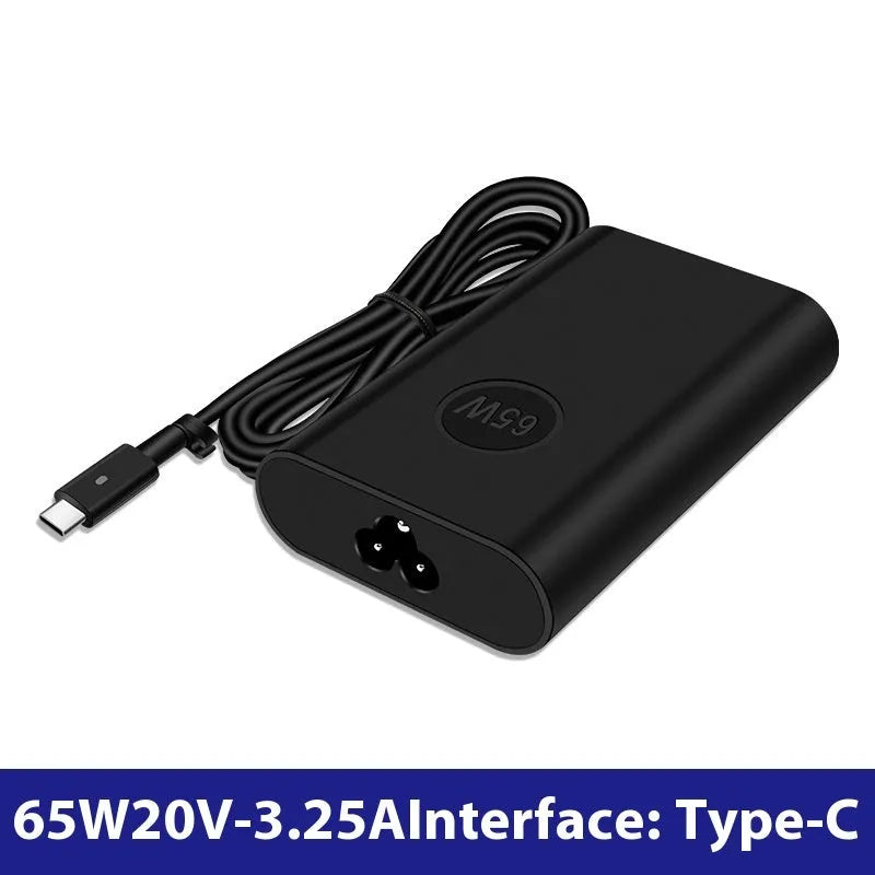 Black 65W USB Type-C laptop power adapter with international power cords