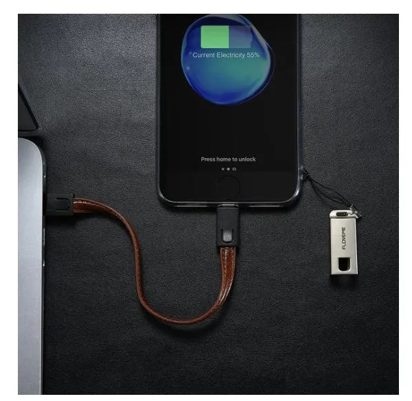 20cm leather braided USB to Lightning iPhone charging cable with zinc alloy connector