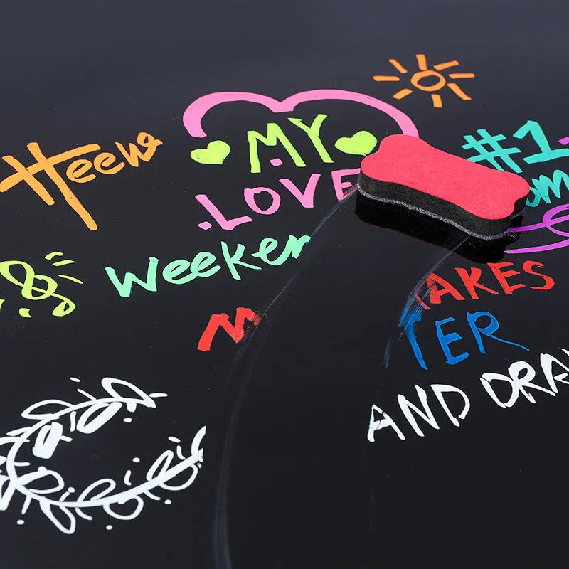 Electronic fluorescent highlighter pen with oblique chisel tip on card packaging, showing 8 colour or 12 colour refill options.