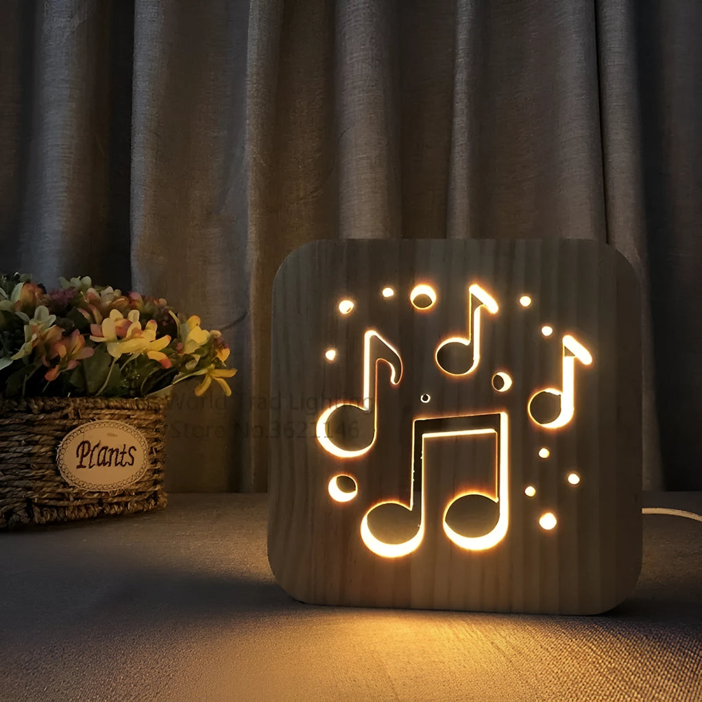USB-powered wooden cube LED atmosphere light with warm white lighting
