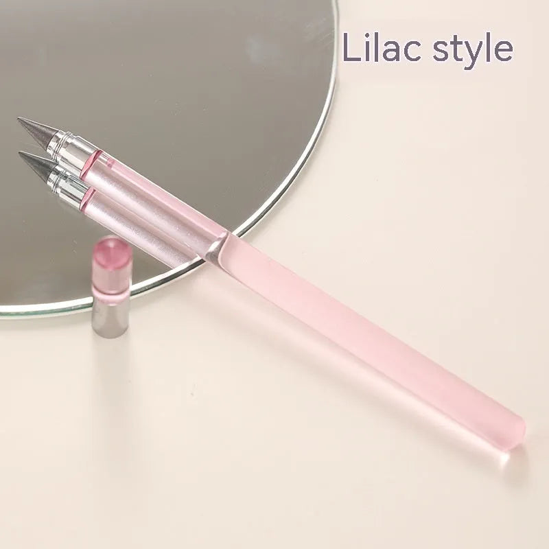 Transparent acrylic eternal pencil with alloy writing nib showing coloured graphite refill inside