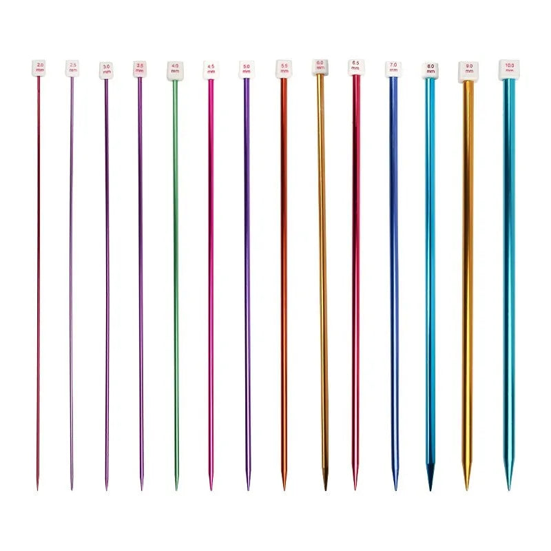 Complete crochet hook set showing 14 different sizes from 2.0mm to 10.0mm with protective caps