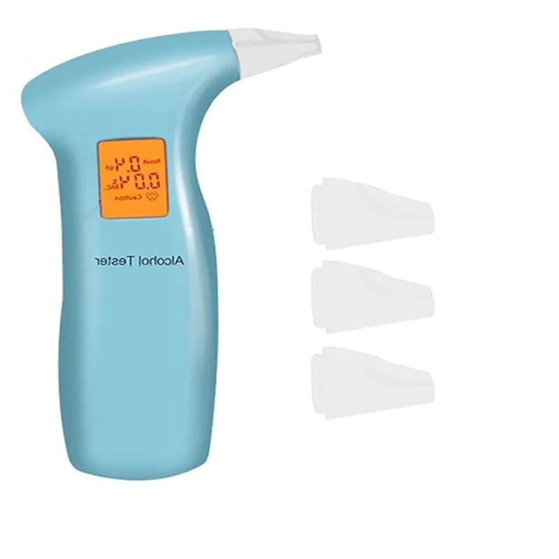 Portable orange light breath alcohol tester with replaceable mouthpieces on orange colour box
