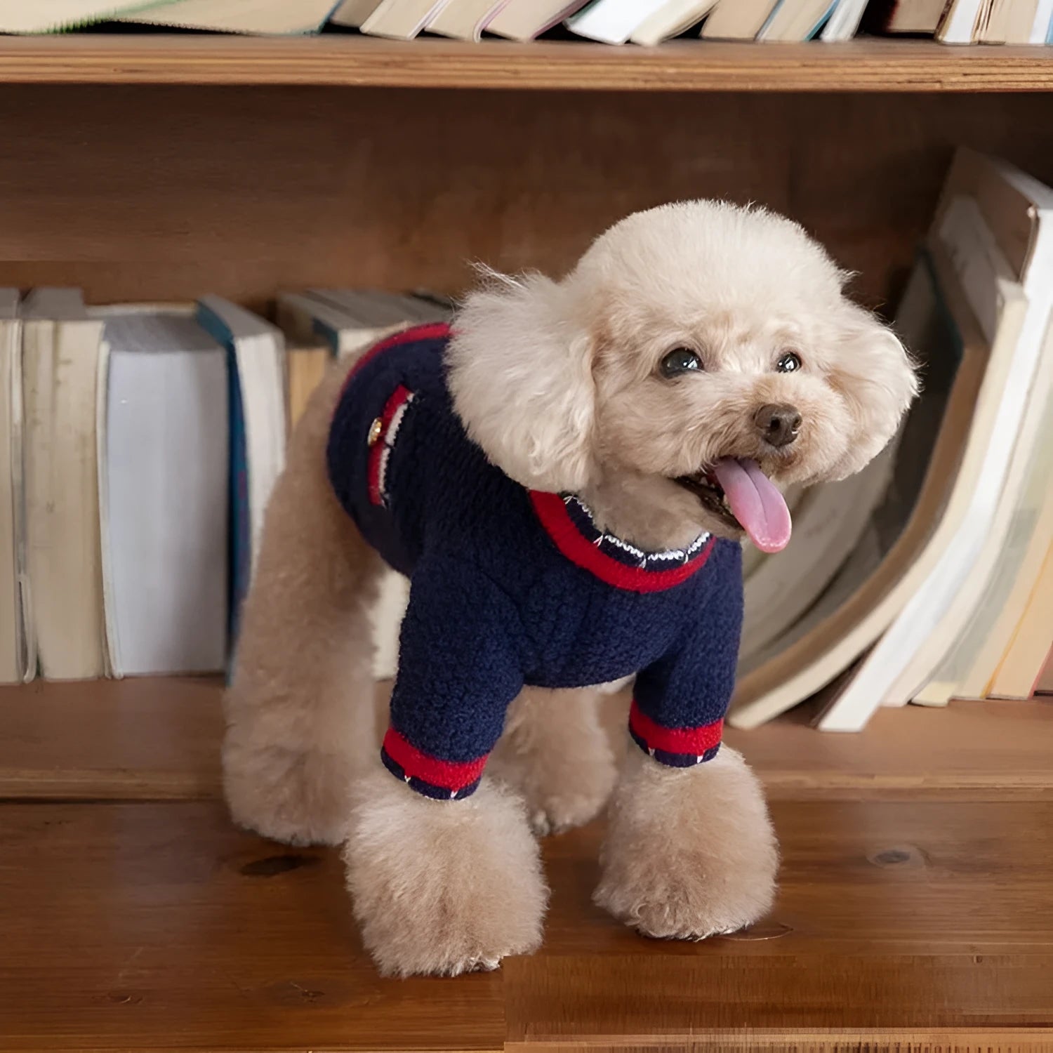 Classic style Bejirog wool sweater cardigan pet clothes in blue, princess style, front view