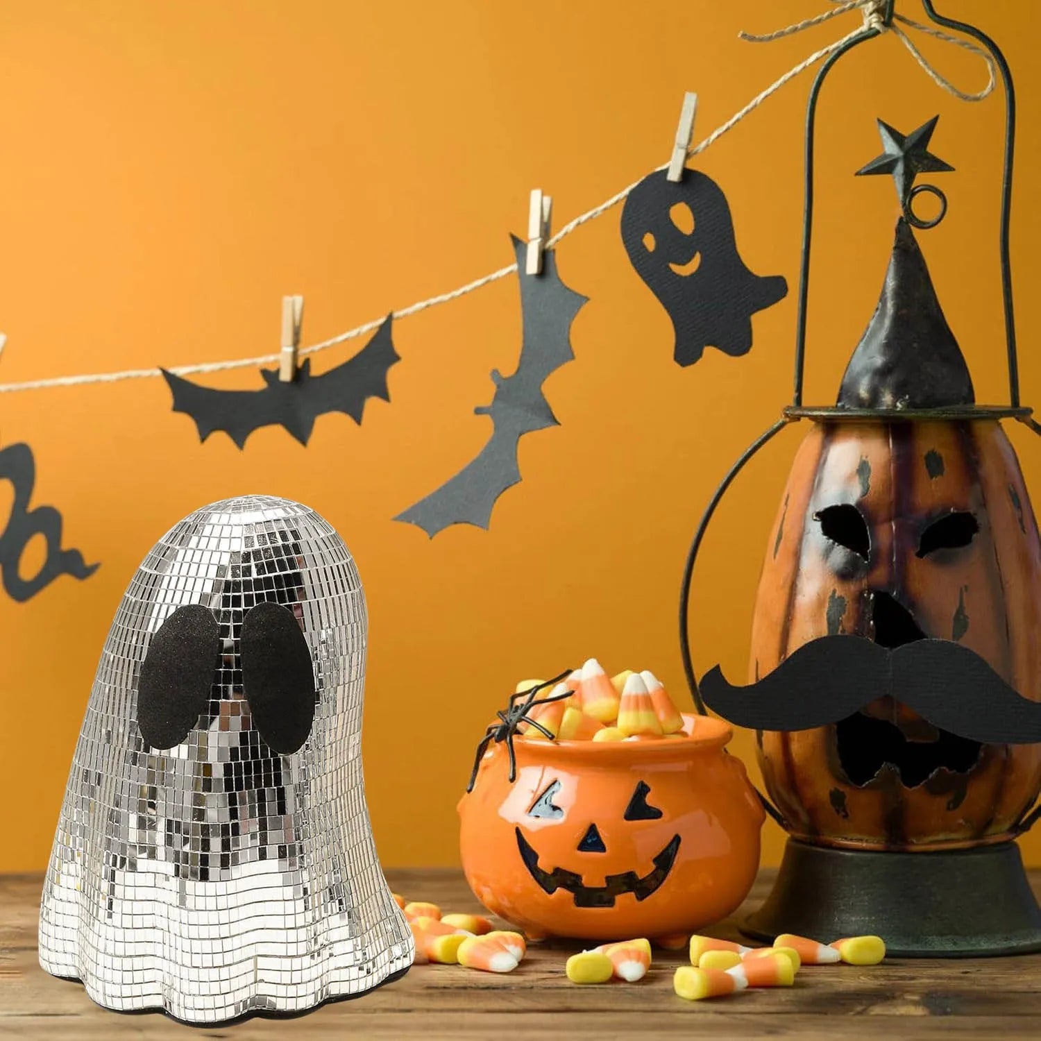 Silver mosaic mirror patch Halloween ghost decoration in glass
