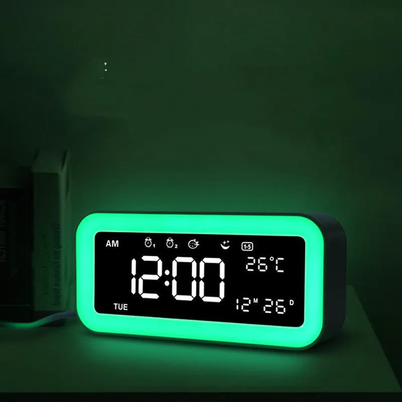 Blue rectangular LED atmosphere alarm clock with digital display and American style design