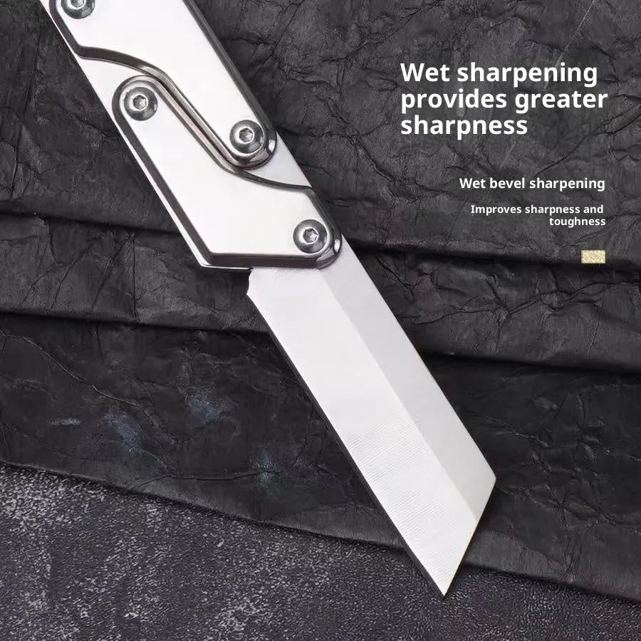 Thickened mechanical deformation folding knife with silver stainless steel blade and handle