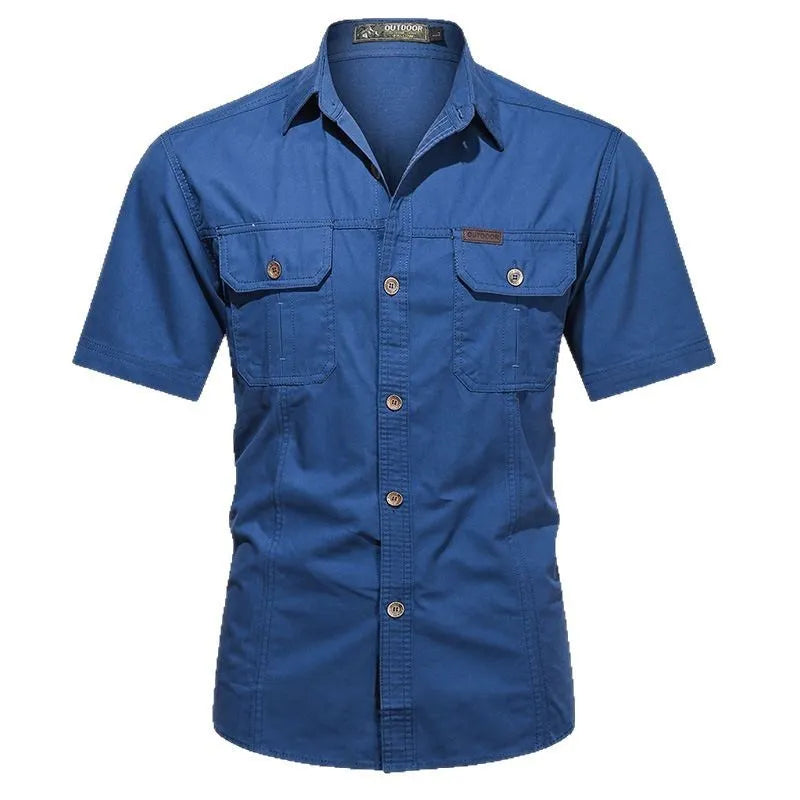Men's cotton short sleeve work shirt in multiple colour options with non-iron treatment