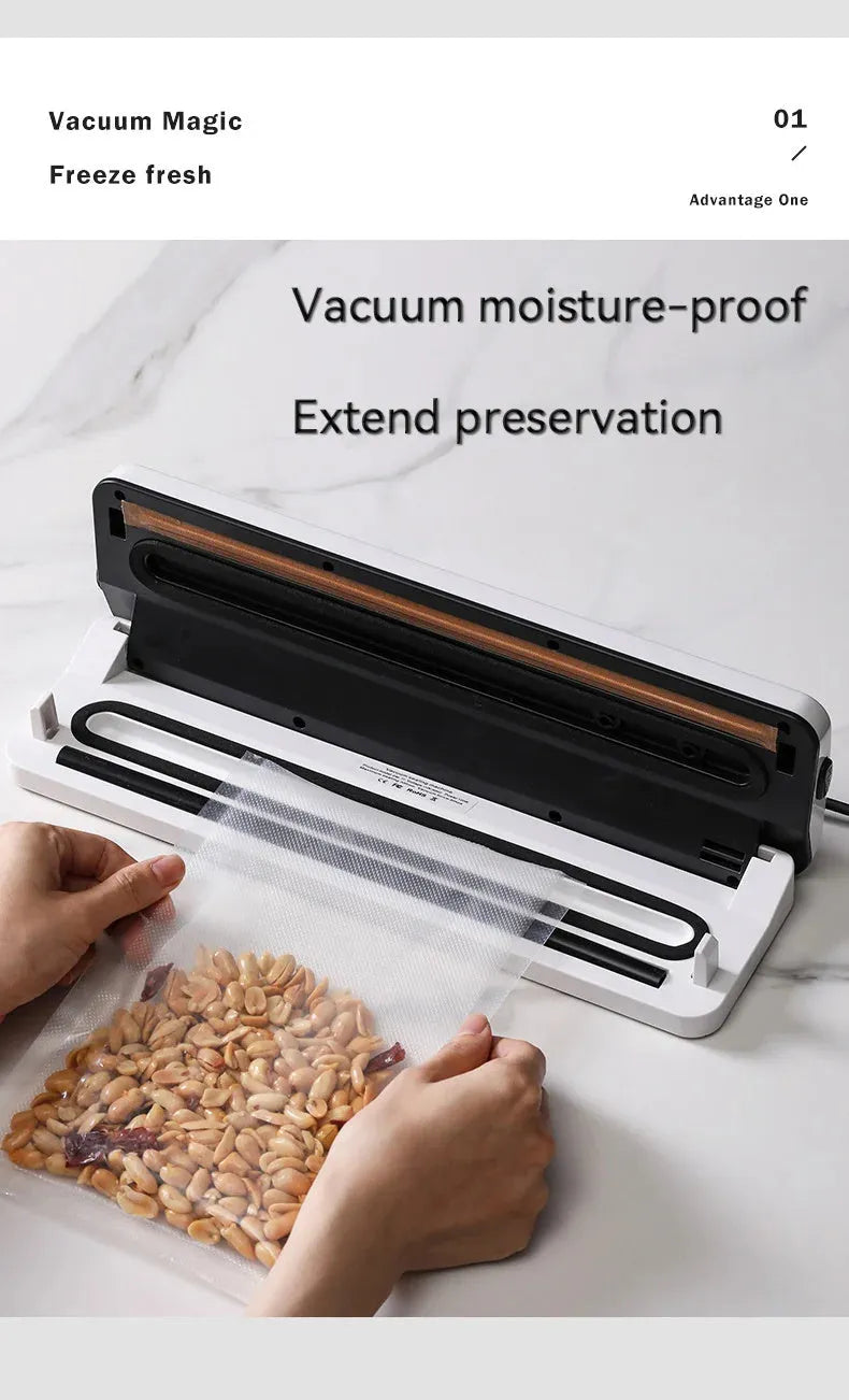 White automatic vacuum sealer with compact design for household food preservation