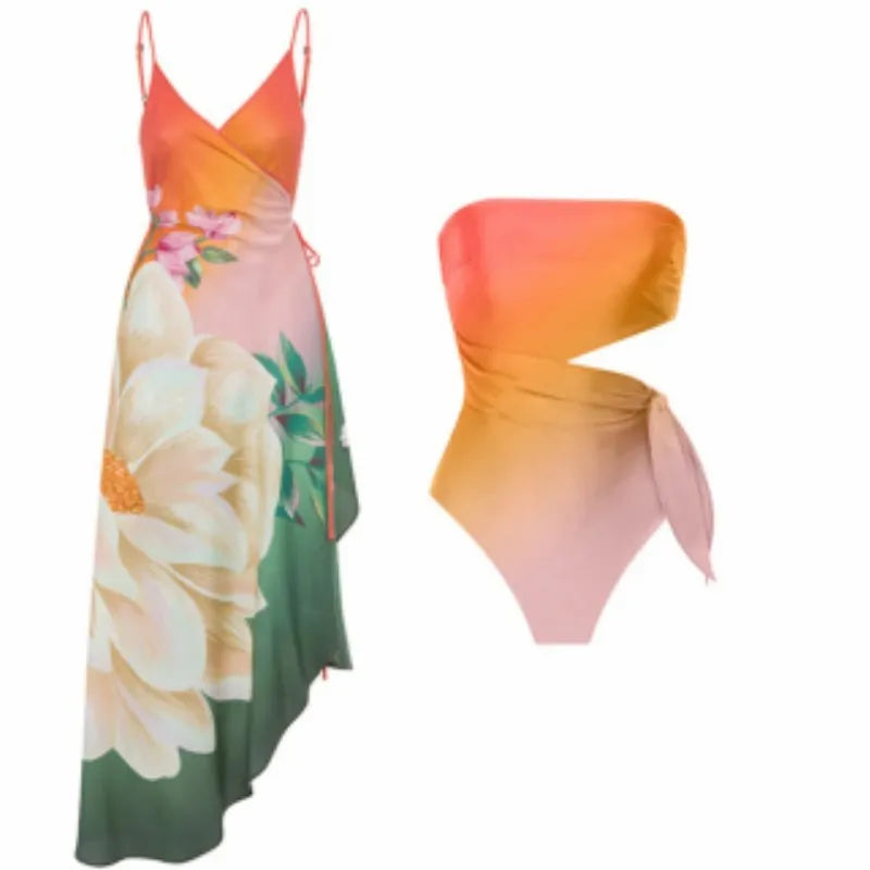 Women's one-piece swimsuit with retro French print in a close-fitting cut.