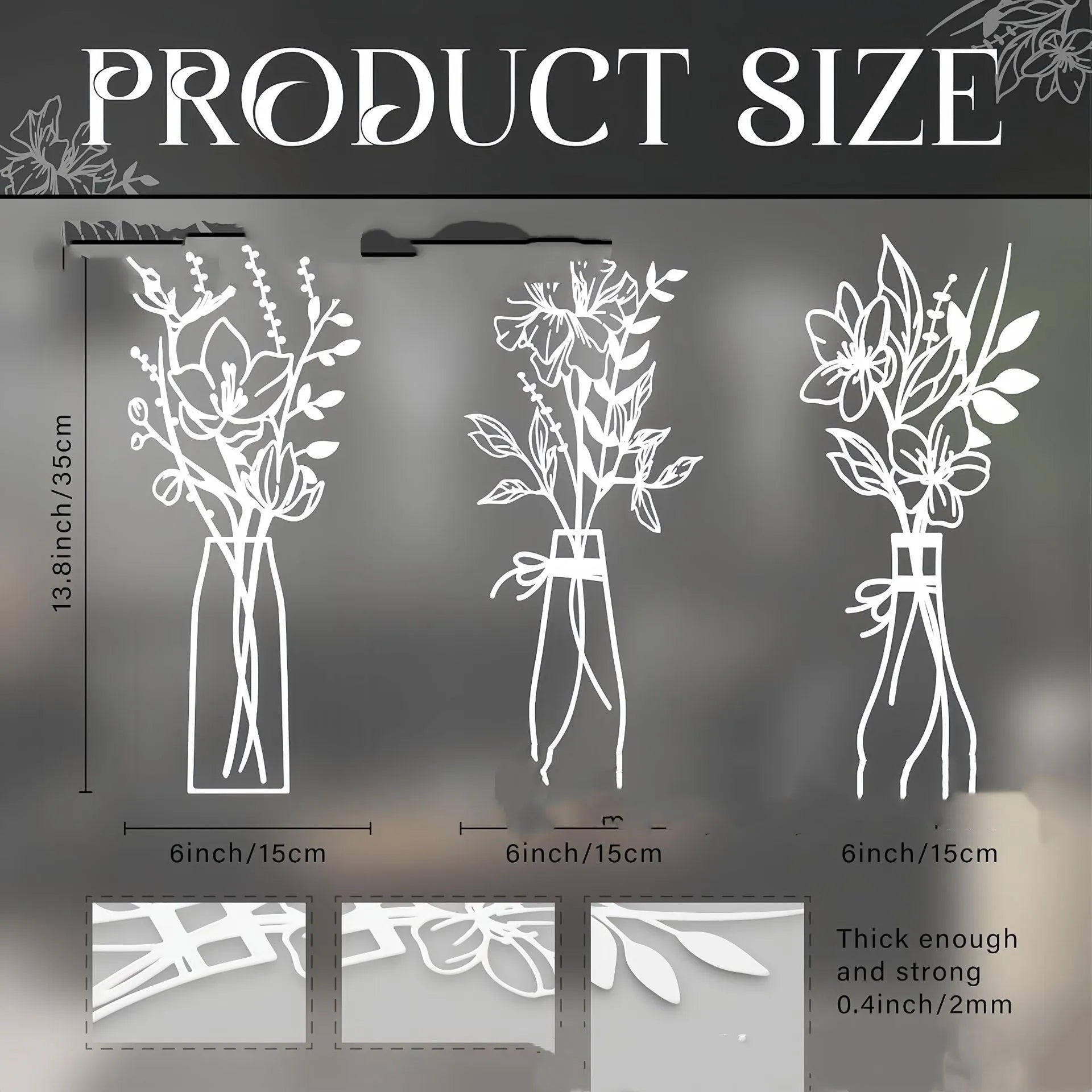 3-piece metal flowers wall art set in country farmhouse style with alloy construction