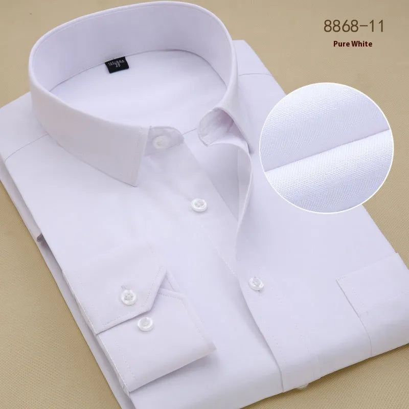 Men's black long sleeve business slim fit cotton shirt on a hanger