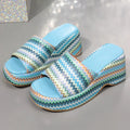 Women's colourful wave print wedges sandals with thick rubber sole and fish mouth toe