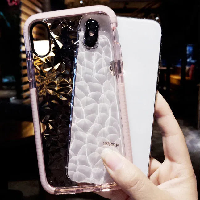 Striped TPU iPhone case showing pink, white, and black border colour options