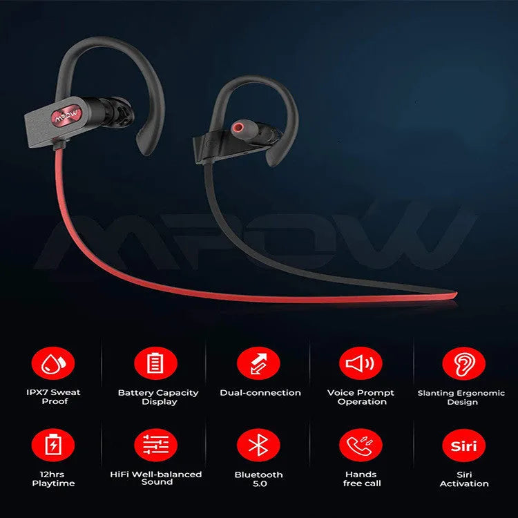 Flame2 Bluetooth headset with hanging ear design in red, black, and pink colours