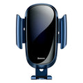 Smart car bracket mount holding a mobile phone, showing 360-degree rotation and adjustable clamp.