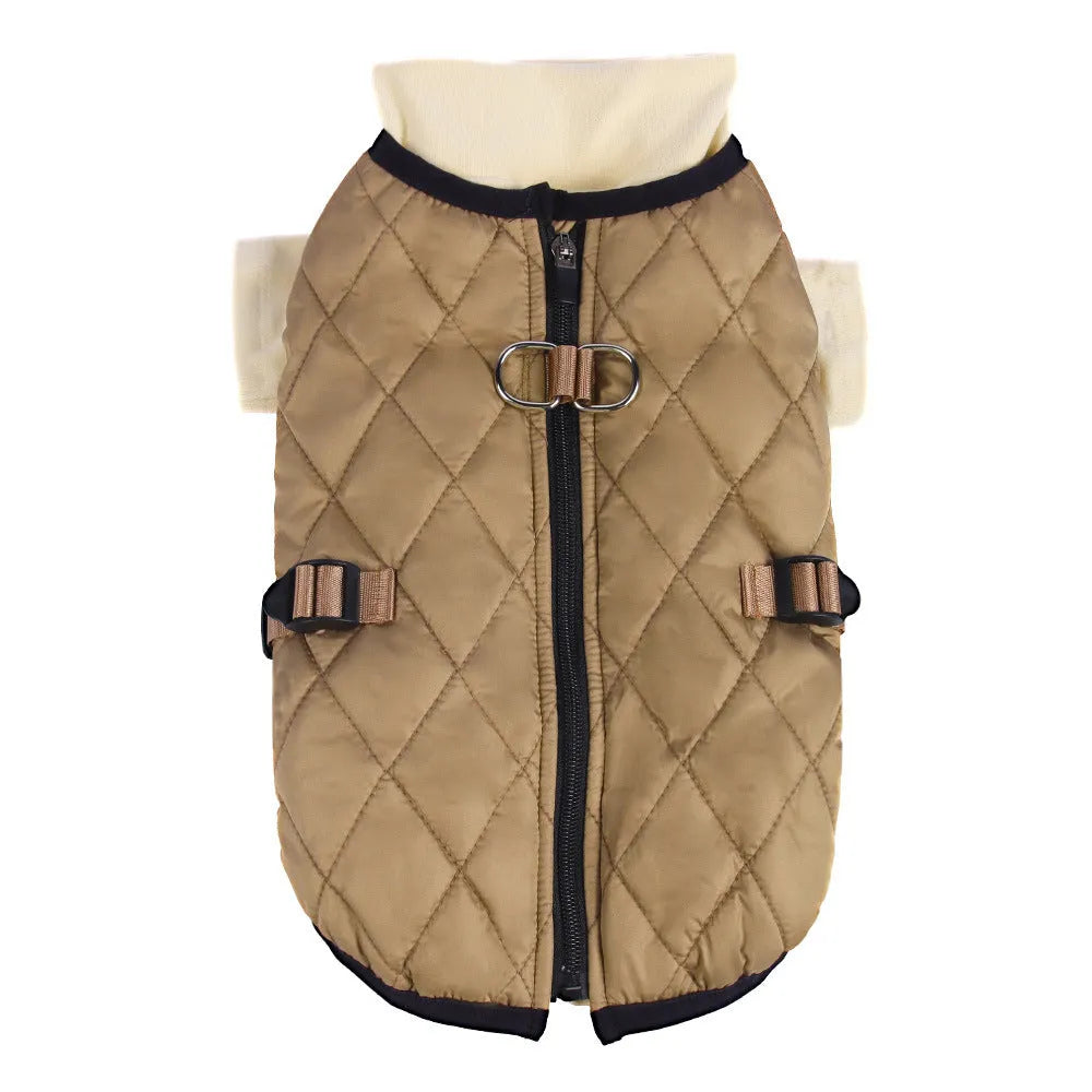Winter dog warm two-piece suit in brown polyester for sizes S to 3XL