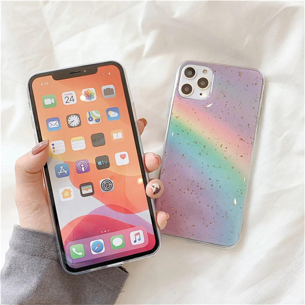Rainbow gradient colour tpu phone case with stripes for iPhone models