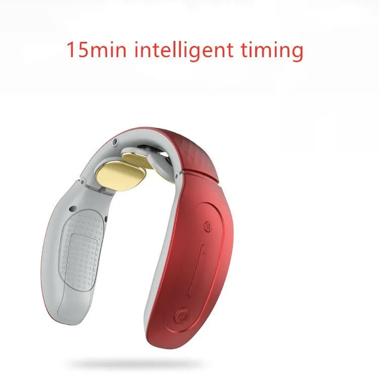 Small red or white intelligent cervical massager unit with battery, for neck, back and leg relief.