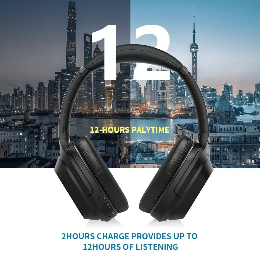 Black Gorsun E98 wireless Bluetooth over-ear headphones with adjustable headband