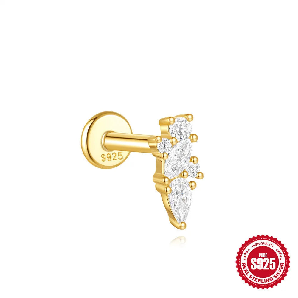 S925 sterling silver geometric kite earrings with rhinestones and chain tassel in gold tone