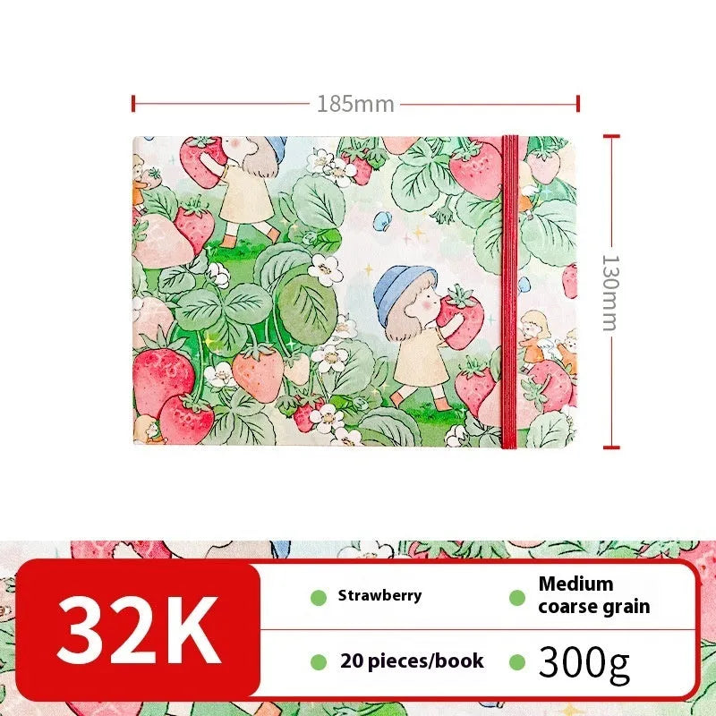 Feiluniao handmade fabric watercolour sketchbook with colourful themed cover, 185mm long.