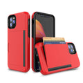 Slim black protective phone case for Apple iPhone 11, shown alongside red and blue colour options.