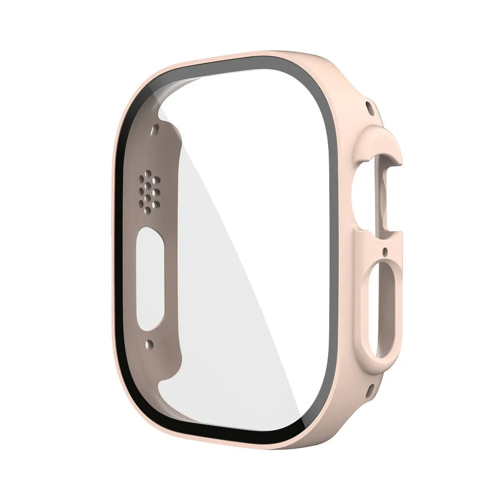 PC tempered film watch case in multiple colours including transparent, leopard print, and carbon fibre patterns for Apple Watch.